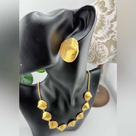 Gold Textured Bead Statement Necklace & Earring Set – Stainless Steel - Picture 14 of 17